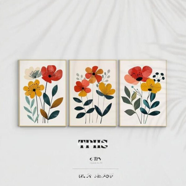 Vibrant Flowers Set of 3-1 - With Frame ( No Glass)