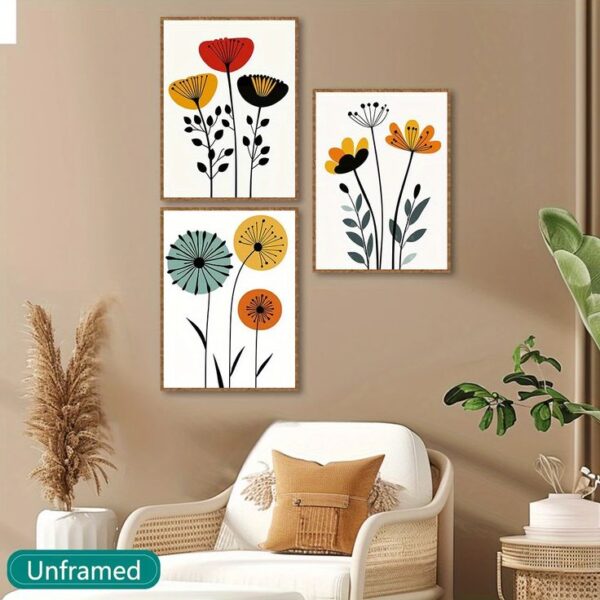 Vibrant Flowers Set of 3-2 - With Frame ( No Glass)