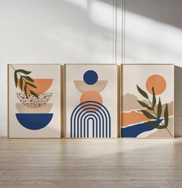 Orange moon Boho (Set of 3) - With Frame (No Glass)