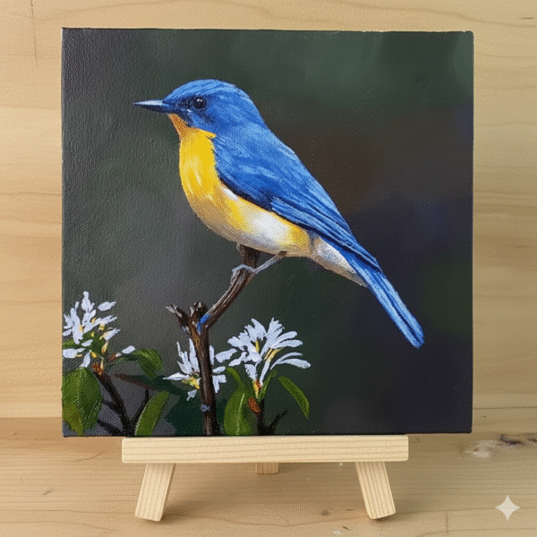 Bluebird on White Blossoms Mini Canvas 6"x6"