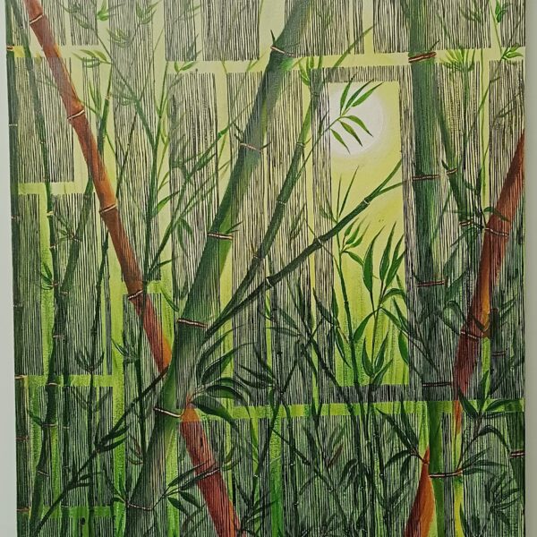A moonlit night in a Bamboo forest_Acrylic Paint on Canvas_24x20 Inch